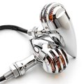 Krator Krator JBM-2003-C Heavy Duty Motorcycle Turn Signals Finned Grill Scalloped Blinkers; 2 Piece - Chrome with Clear Lens JBM-2003-C